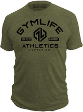Load image into Gallery viewer, GYM LIFE - Supply Co - Mens Athletic 52/48 Premium T-Shirt, Made of USA, Olive Drab Green
