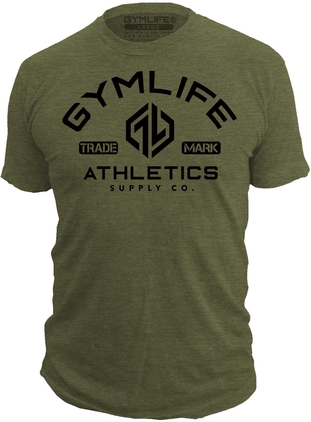 GYM LIFE - Supply Co - Mens Athletic 52/48 Premium T-Shirt, Made of USA, Olive Drab Green