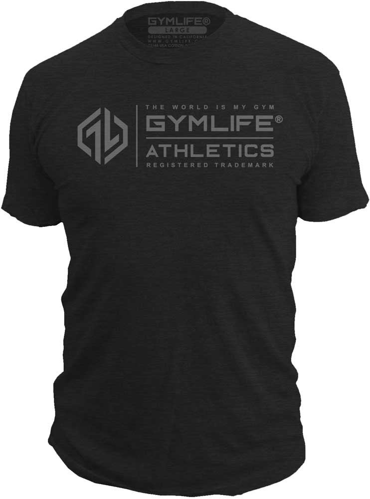 GYM LIFE - Trademark - Mens Athletic 52/48 Perfromance Workout T-Shirt, Black