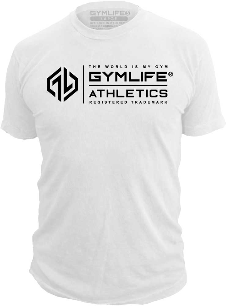 GYM LIFE - Trademark - Mens Athletic 52/48 Performance Workout T-Shirt, White