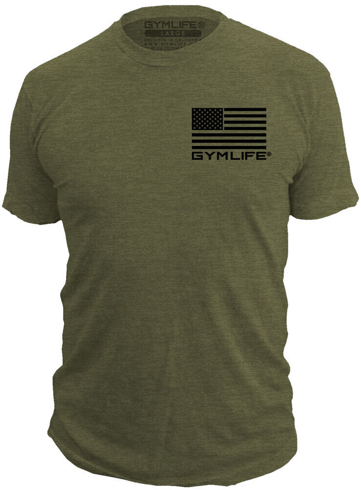 GYM LIFE - FLAG ICON - Mens Athletic 52/48 Perfromance Workout T-Shirt, Olive Drab Green