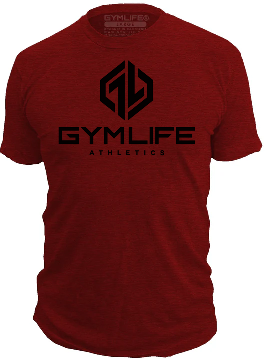 GYM LIFE - Power Up - Mens Athletic 52/48 Premium T-Shirt, Crimson Red