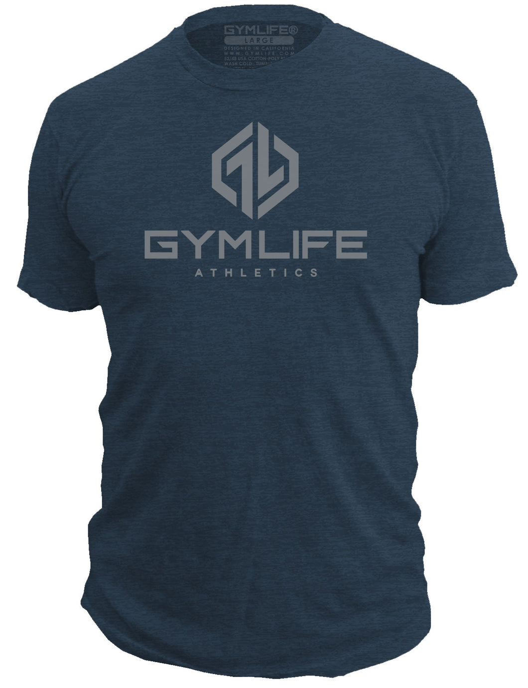 GYM LIFE - Power Up - Mens Athletic 52/48 Premium T-Shirt, Made of USA, Navy Heather
