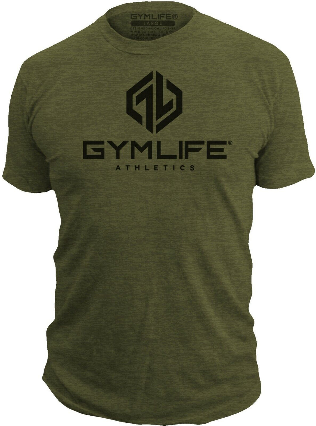 GYM LIFE - Power Up - Mens Athletic 52/48 Premium T-Shirt, Made of USA, Olive Drab Green